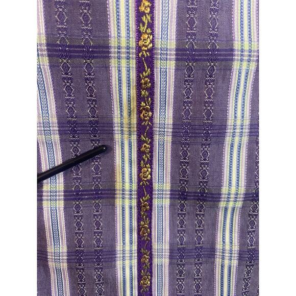 Robert Graham Shirt Mens Large Purple Plaid Floral Stripe Button Up - Picture 15 of 16
